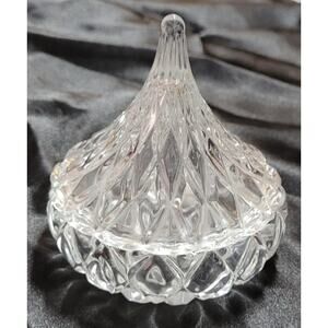 Vtg 1996 Clear Cut Glass Trinket Jar Jewelry Candy Keepsake Teardrop Shape Lid